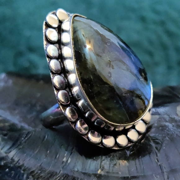 Labradorite gemstone silver ring size 7.5 #064 - Picture 2 of 2